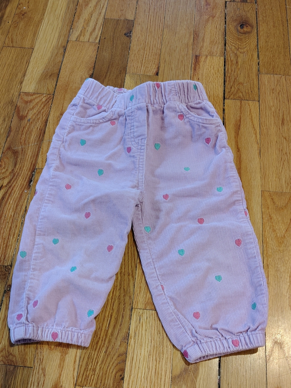 Stella McCartney Light Pink Corduroy Jeans with Mint & Coral Hearts 24month